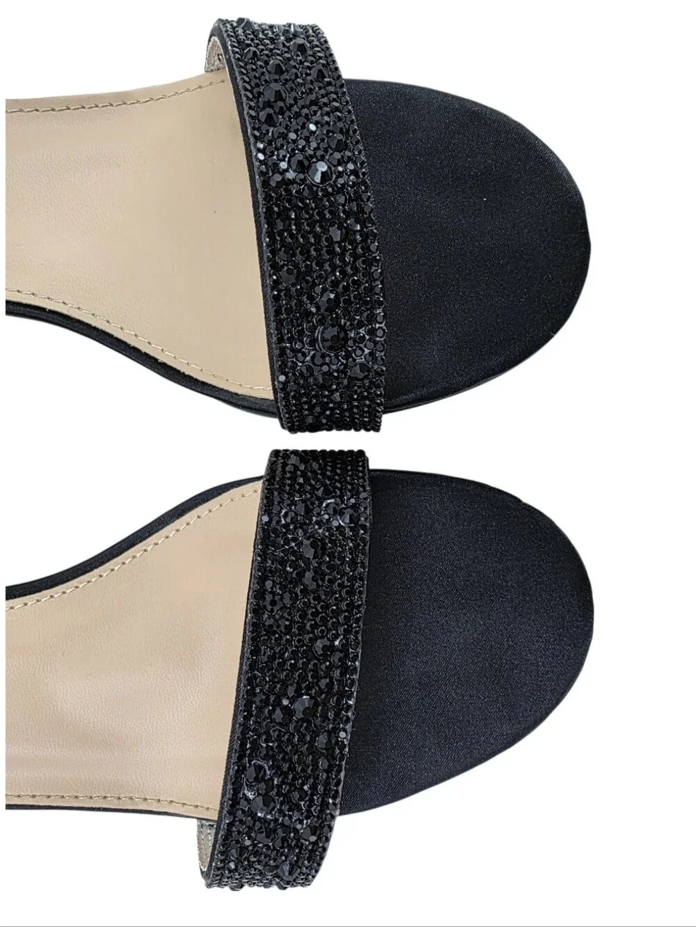 J' s.o.l.e. Black Sparkly Rhinestones Open Toe Block Heel Women's Size 8 Dance